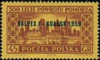 (1959-033) Марка Польша "Надпеч. BALPEX I - GDANSK 1959 на марке 1954-040" , III Θ